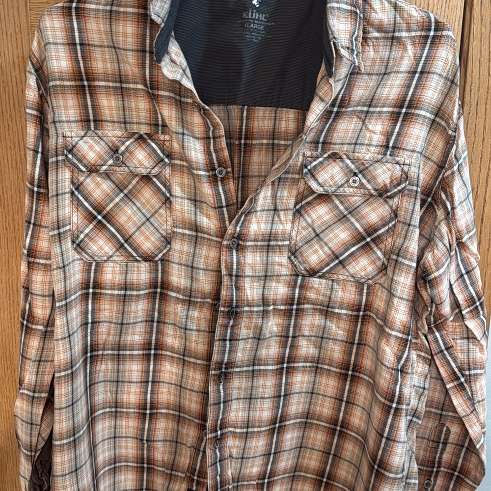 Kuhl Brown and Cream Checkered Shirt
